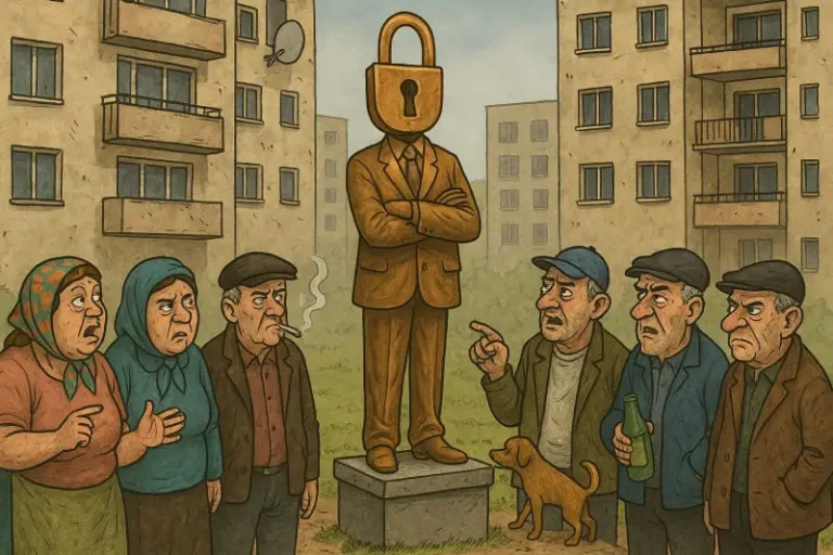 A apărut o statuie în fața blocului